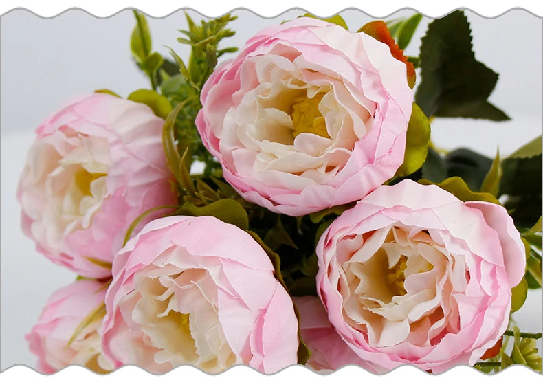 JAROWN 6 Heads Peony Bouquet Peonies Artificial Silk Flowers Wedding Home Decoration Fake Rose Flower Birthday Party Decor (30)