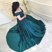 Темно-зеленые Бальные платья с v-образным вырезом и открытыми плечами, аппликации из бисера, атласные платья размера плюс, вечерние платья, платья для вечеринок