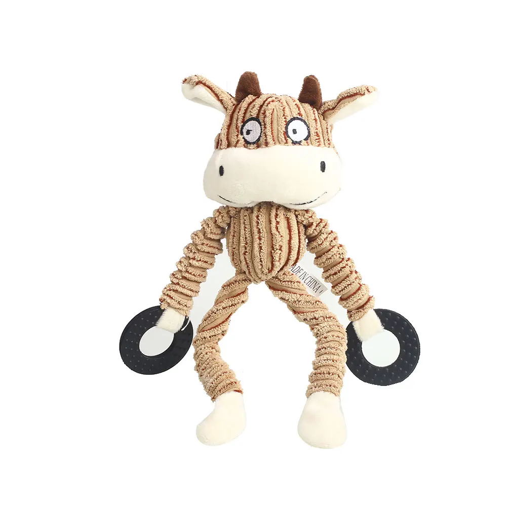 cow Полосатая жевательная игрушка медведь Обучающие Животные форма Жевательная плюшевая шлифовальная игрушка жевательная игрушка-пищалка для щенков корова хлопок обезьяна звук - Цвет: cow