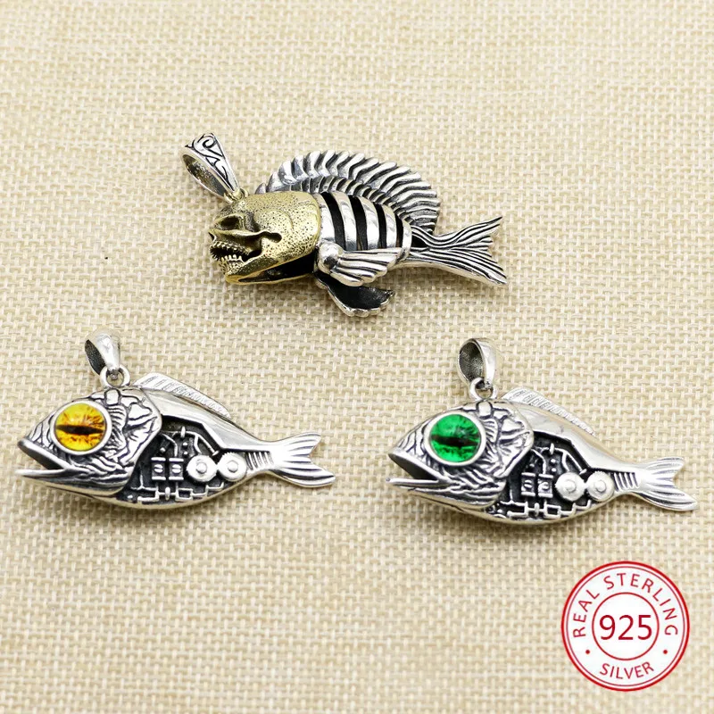 

S925 sterling silver pendant personalized creative fashion accessories mechanical fish styling to send lover gift 2019 new hot