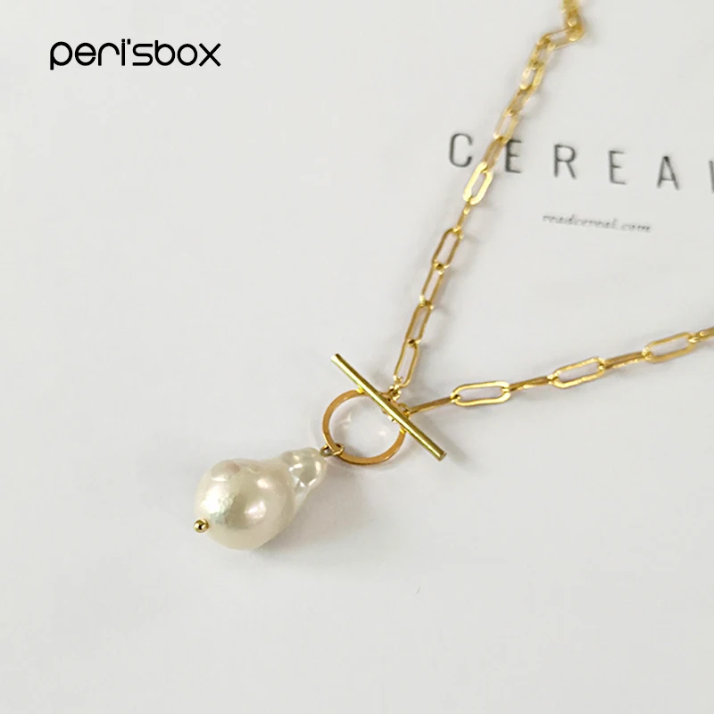 

Peri'sBox Gold Toggle Clasp Boho Necklace Small Baroque Pearl Necklace Genuine Freshwater Pearl Necklaces for Women Unique 2019