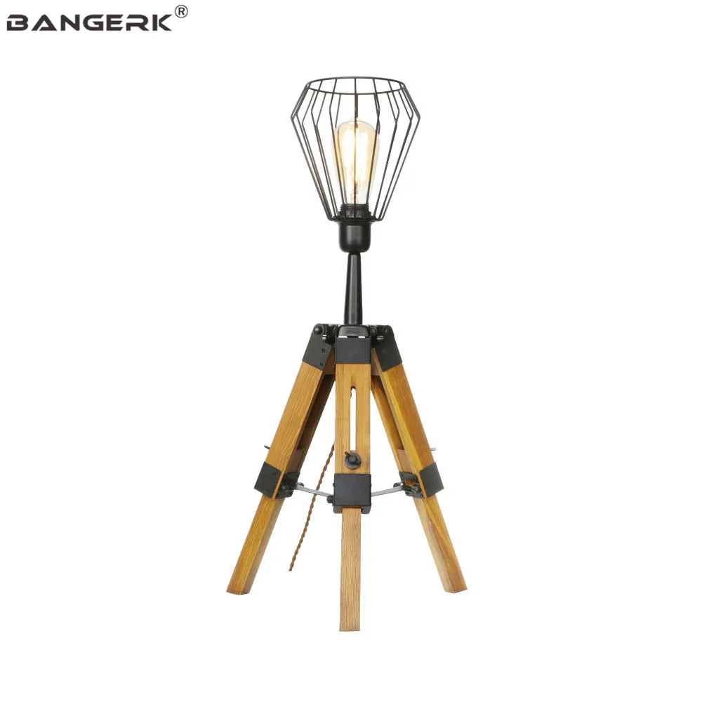 

Loft Decor Table Lamps Vintage Iron Wooden Tripod Adjust Desk Lamp LED Edison Table Light For Bedroom Living Room Lighting