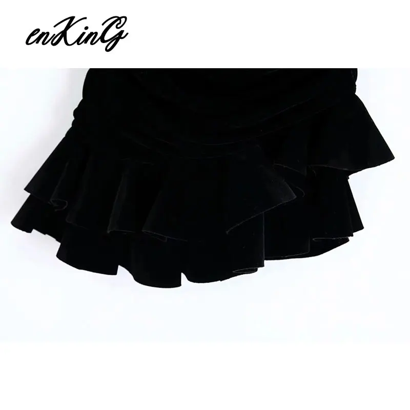 Женская Сексуальная шикарная бархатная юбка с молнией сзади и оборками, необычный дизайн, женские повседневные стильные мини юбки za mujer