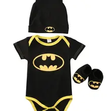 Одежда для маленьких мальчиков; Одежда для новорожденных мальчиков и девочек; комбинезон с Бэтменом+ обувь+ шляпа; костюмы; комплект одежды из 3 предметов