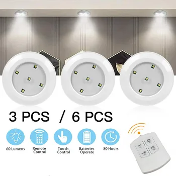 

WAKYME 3/6 PCS LED Wireless Dimmable Touch Sensor Dual Color Cabinet Night Battery Operated LED Lights for Wardrobe Bedsides