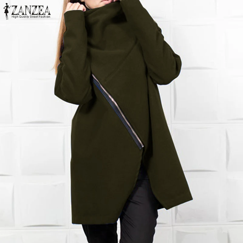 Best  2019 Women Fleece Outwear ZANZEA Fashion Long Sleeve Jackets Winter Zipper Turtleneck Sweatshirt Co