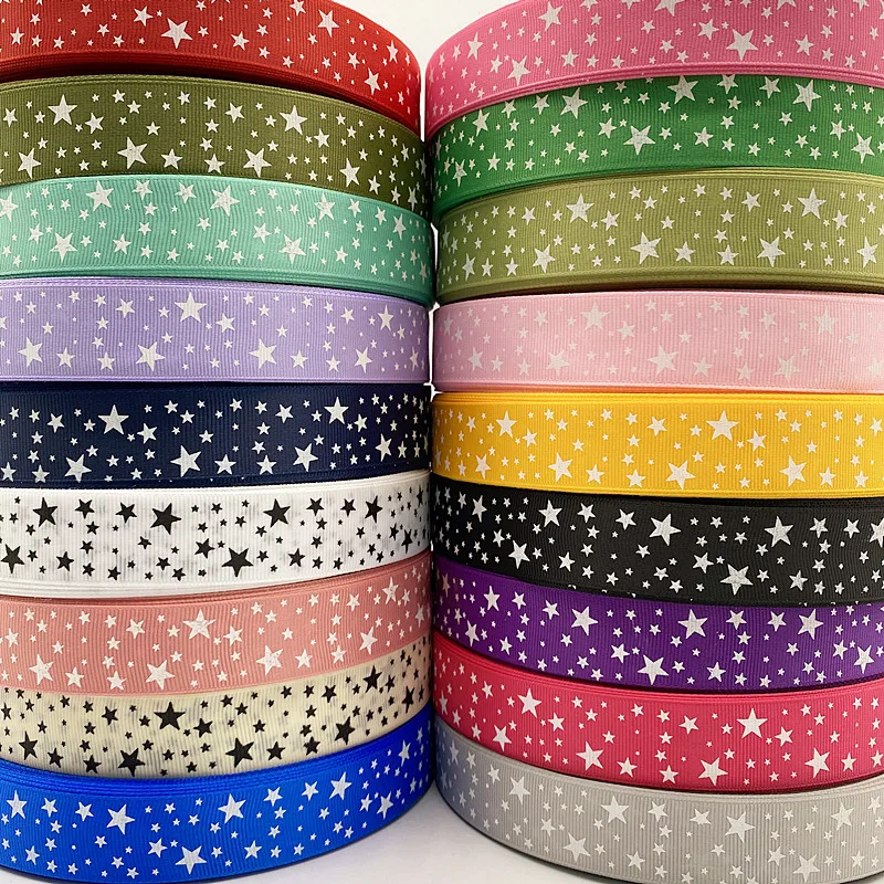 Grosgrain Satin Ribbons Printed Star Wedding Christmas Party Decorations DIY Bow Craft Ribbons Supplies 5yards 15-38mm