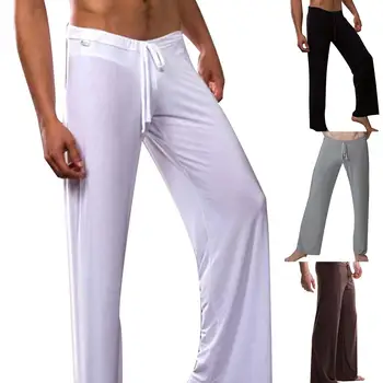 

Casual Men Solid Color Drawstring Homewear Yoga Pants Loose Pajama Trousers