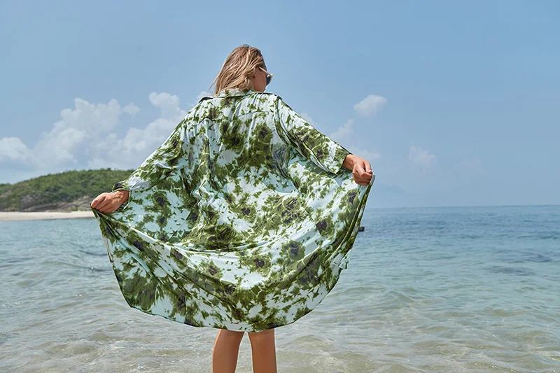 Fitshinling Tie Dye Green Beach Kimono 