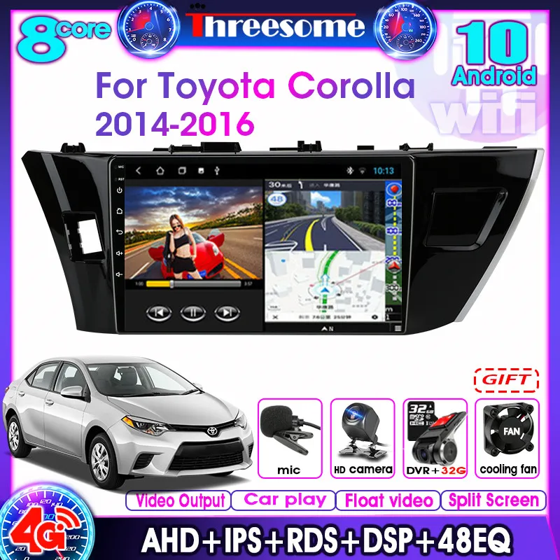 Android10.0 WIFI 4G + 64G 2DIN автомобильный Радио Мультимедийный видео плеер для Toyota Corolla Ralink
