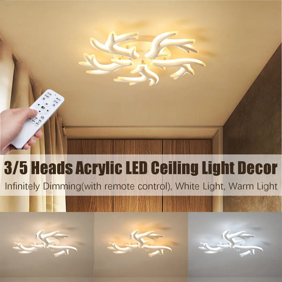 

Acrylic LED Ceiling Light Dimmable Remote Control Ceiling Lamp Fixture Decor Living Room Hallway Bedroom Lighting 220V 3/5 Heads