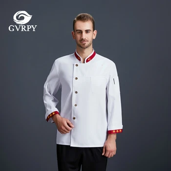 

Standing Collar Pentagram Long Sleeve Chef Uniform Unisex Kitchen Cooking Jacket Restaurant Cafe Bakery Hair Salon Work Shirt