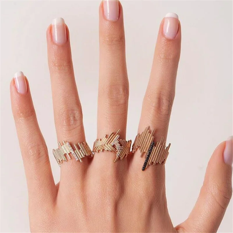 3pcs/lot Personality Irregular Abstract Ring Set Rhinestone Gold Color Knuckle Party Jewelry Gifts | Украшения и аксессуары