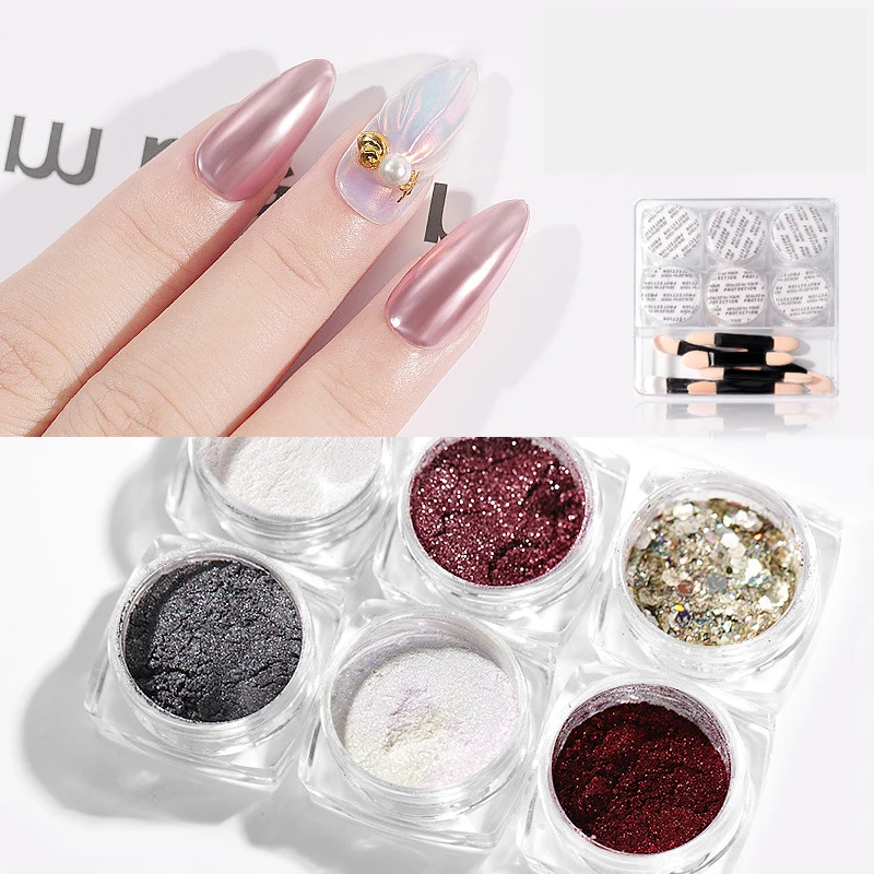 

6Pcs/lot DIY Magic Mirror Powder Laser Powder DJ Sequin Neon Powder Pearl Powder Shell Powder Collection Set