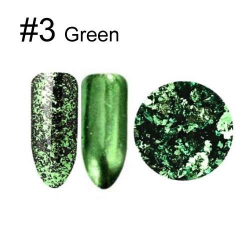 Bittb 2pcs Colorful Irregular Nail Foil Paper Sticker Gold Silver Nail Art Stickers Decoration 3D Design Glitter Manicure - Color: Green