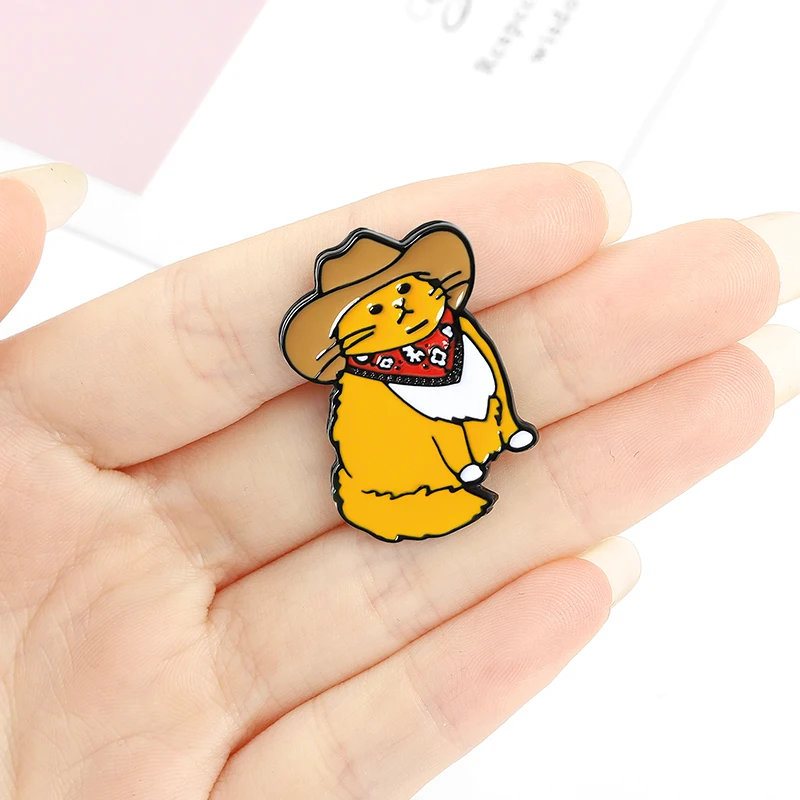 Cowboy Cats Enamel Pin Custom Funny Animal Hat Brooches Shirt Lapel Bag Cute Badge Cartoon Kitten Jewelry Gift for Friends