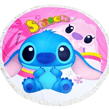 

Blue Stitch Winnie Summer Blanket Throws Beach Towel Washcloth with Tassels for Children Round Shape Bath Towels 150x150cm