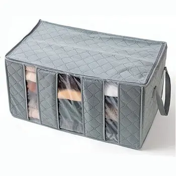 

65L Bamboo Charcoal Three-Grid Transparent Storage Box Anti-Bacterial Perspective Clothes Storage Box Closet Sweater Organizer