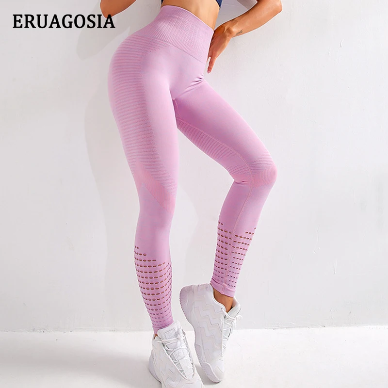 ERUAGOSIA Seamless High Waist Yoga Pants Women Stretchy Tummy Control Gym Tights Laser-cut Sport Leggings Fitness Running Pants