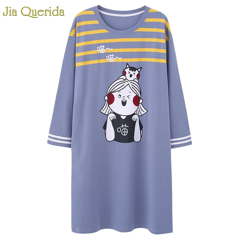 Рубашка для сна с длинным рукавом женская ночная сорочка с оборками, с рисунком букв, ночная одежда из хлопка, большие размеры Xxxl, женская одежда для сна - Цвет: 6114