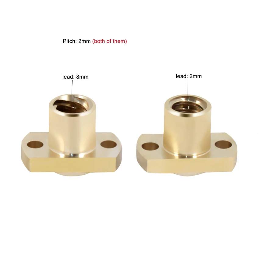T8 Lead Screw Nut, T- type double Cutting Edge Brass Flange Lead Screw Nut for 3D Printer Accessories, Pitch 2mm Lead 2mm/8mm