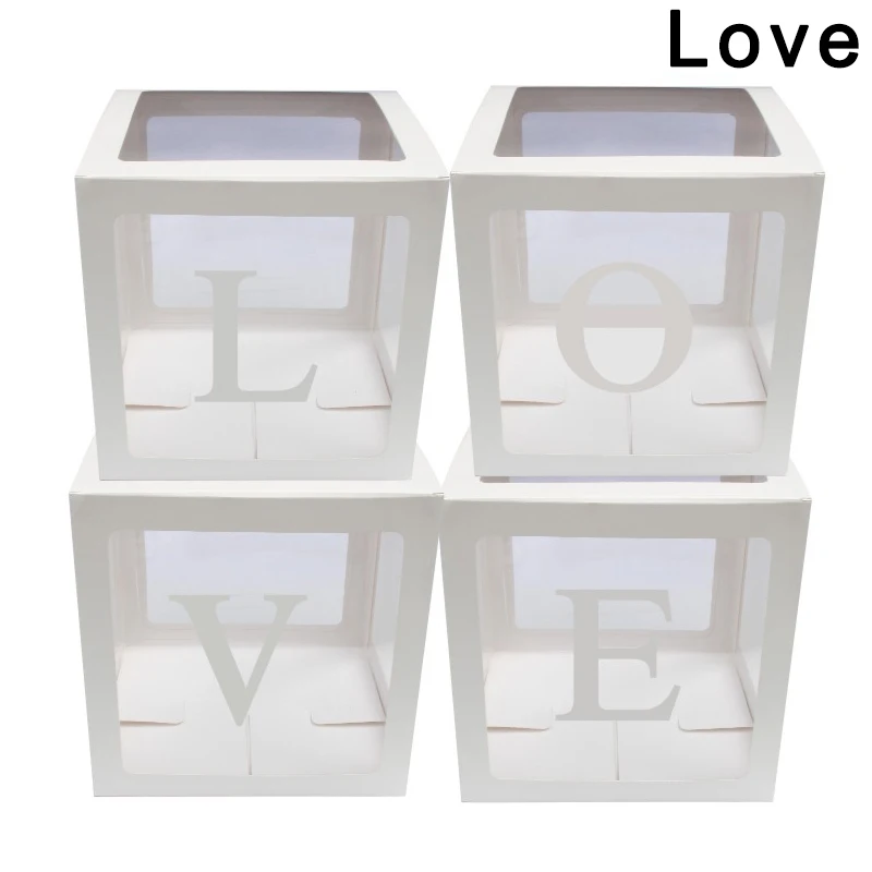  Newly Sale 4Pcs/Set Baby Shower Party Decor Balloon Box Transparent Cardboard Box Xmas Gift S7 #5