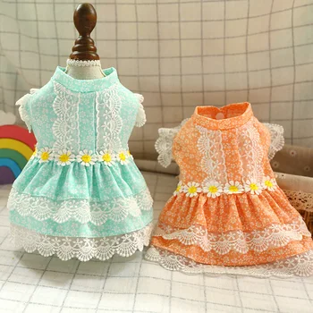 

Pet Dog Summer Floral Printed Cool Summer Dress Orange Green Colors Xs-xl Sizes Lace Princess Style Flower Printed Dog Skirt