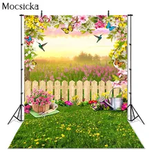 

Mocsicka Spring Photography Background Fence Flowers Butterfly Decoration Studio Props Child Portrait Photo Backdrop Banner
