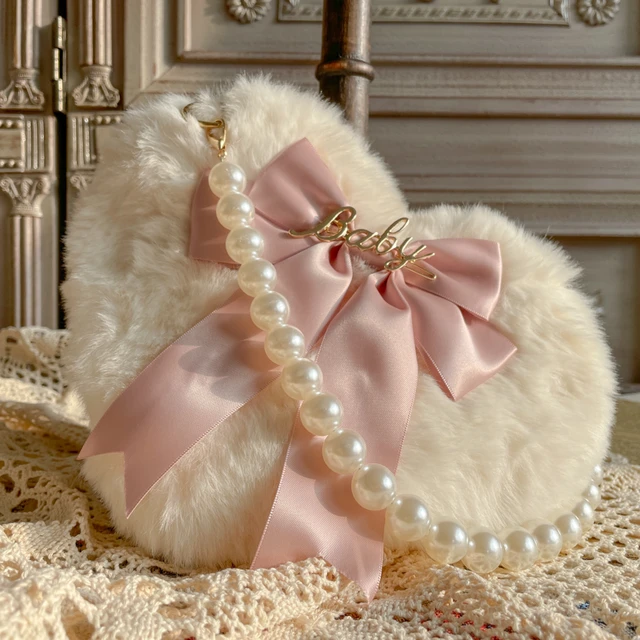 Original Lolita Love Heart Plush Hand-Carrying Bag Bow Cute Pearl Chain  Plush Bag JK Bag - AliExpress