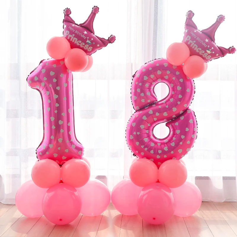 32 дюймов розовый и голубой номер 1 2 3 воздушный шар стенд воздушные шары из фольги воздушные шары для маленьких мальчиков и девочек 1 фигурки для дня рождения украшения детей