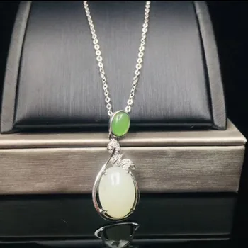 

Natural Hetian White Jade Inaly Pendant Jewelry 925 Sterling Silver Necklace Pendant Fine Jewelry