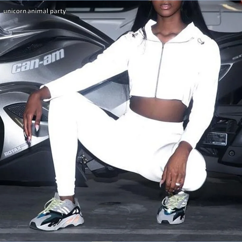 

Women hip hop jacket reflective hoodie zipper hoodie pull cord patchwork top street street run night flash jacket