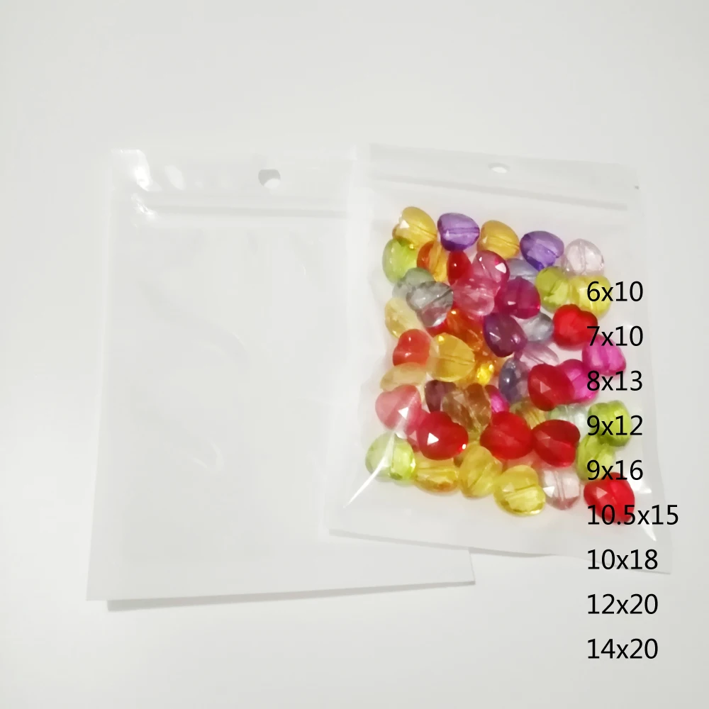 

50pcs Zipper Plastic Bag Gift Reusable Ziplock Bag For Clothes Half Clear Transparent Plastic Bags With Hanging Hole Pearl Bags