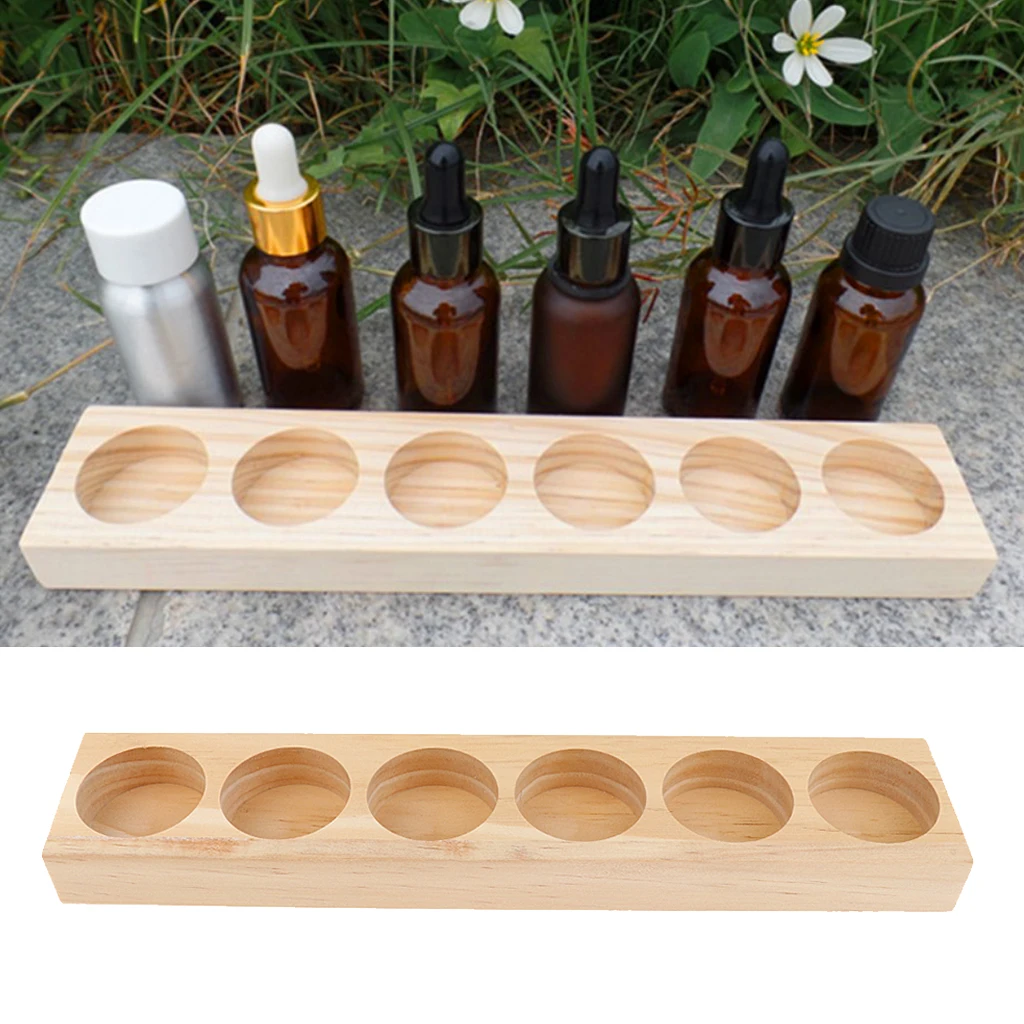 Wood Essential Oil Displaying Rack Organizer 6 Slots 30ml Bottles Stand Holders