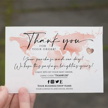 

Custom Text WORLD MAP Thank You For Your Order Cards ,Personalize Social Media Card,Business Name Cards
