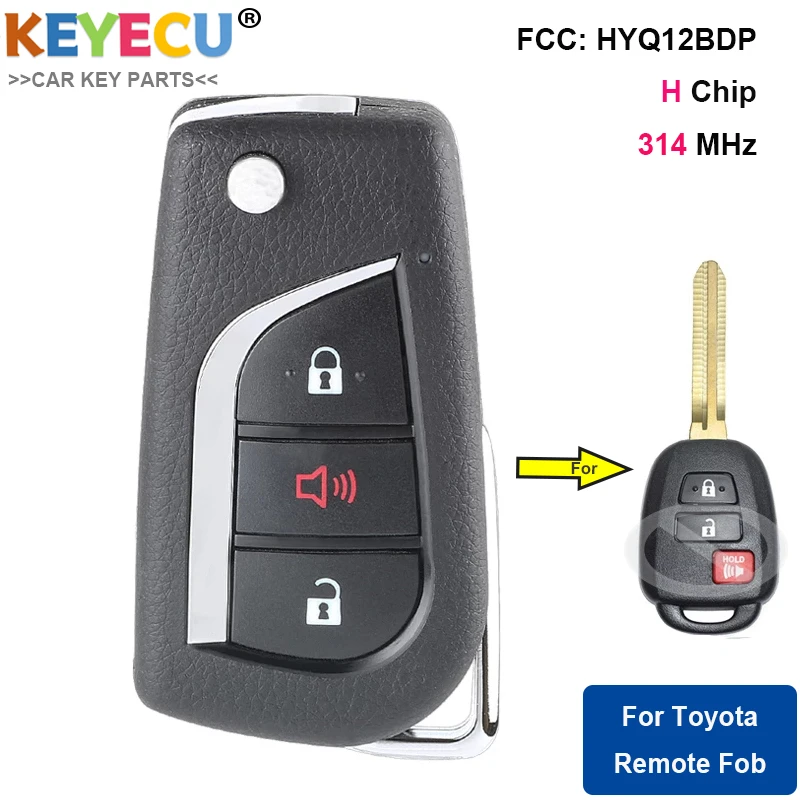 KEYECU Upgraded Flip Remote Control Key for Toyota Rav4 Tacoma 2015 2016 2017, Fob 3 Buttons - 314MHz - H Chip - FCC ID:HYQ12BDP