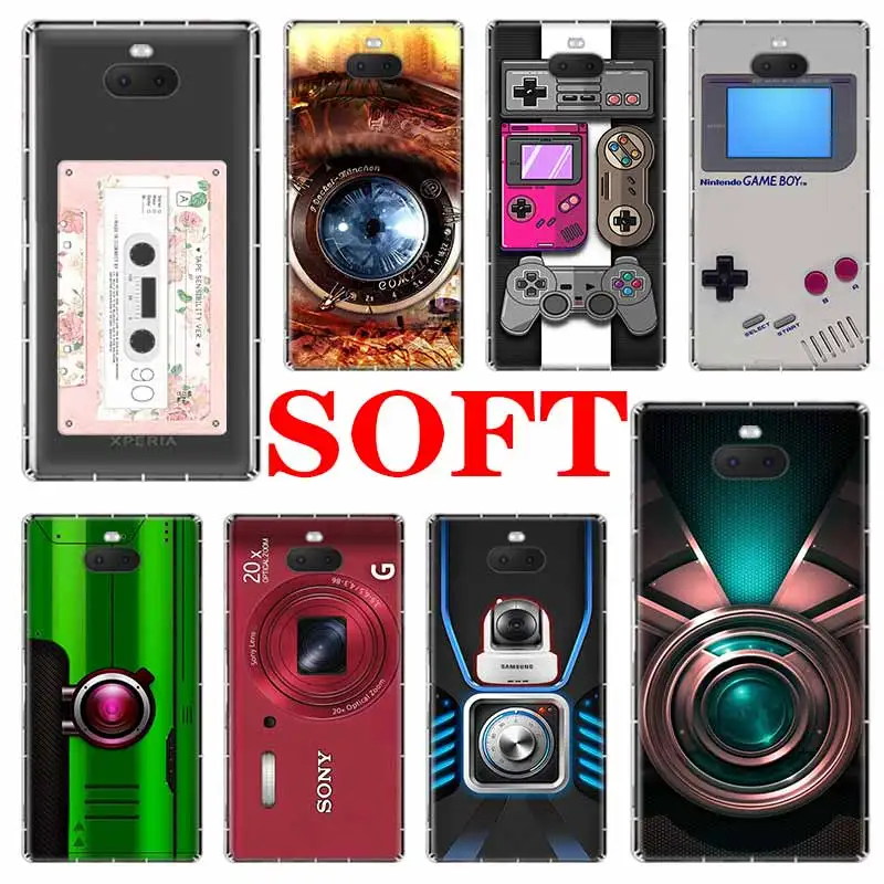 Винтажные мягкие чехлы для телефонов с лентой и камерой Gameboy Sony Xperia X XA XA1 XA2 XA3 XZ XZ1