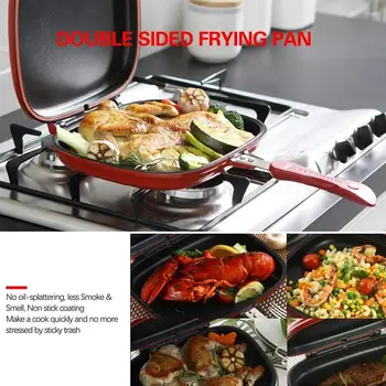 

28/32cm Double Side Grill Fry Pan Cookware Aluminum Pan Accessories Face Tool Fry Steak Cooking Kitchen Pan Double X1J4