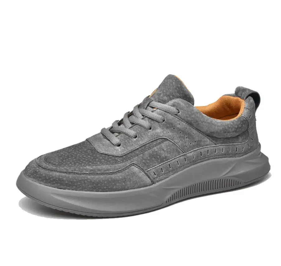 Мужская обувь ручной работы из натуральной кожи; Повседневная Уличная обувь на шнуровке; кроссовки на толстой нескользящей подошве; мужская обувь - Цвет: gray