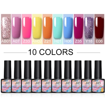 

MAD DOLL 10 Pcs/Set 8ml Summer Rainbow Series Gel Nail Polish Colorful Semi Permanent Glitter Gel Need UV LED lamp Nail Art Gel