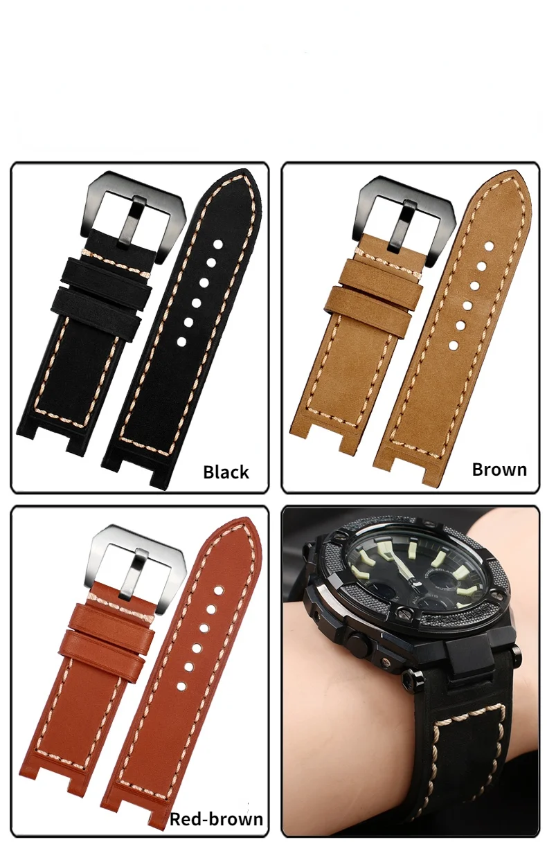 Matte leather watch strap for casio GST-W120L/W130L//S120/S100/S110  26mm  concave interface