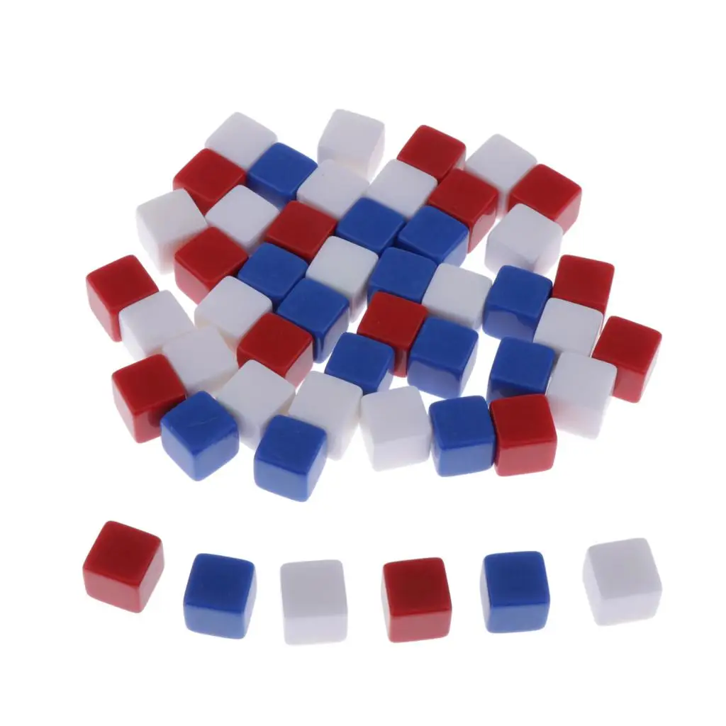 50pcs 16mm Blank 6 Sided Dice for Table Board Games Dungeons & Dragons MTG RPG Gaming Tabletop Games DIY D6 Dices - Mixed Color