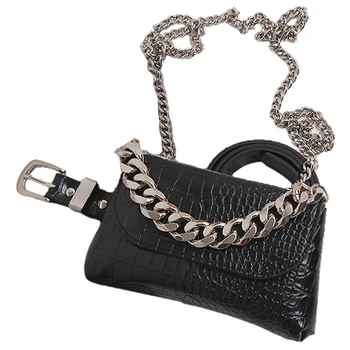 

ASDS-Fashion Women's Waist Bag PU Leather Belt Bags Fanny Pack Chain Waist Packs Hip Pack Multifunction Crossbody Bag(Black )