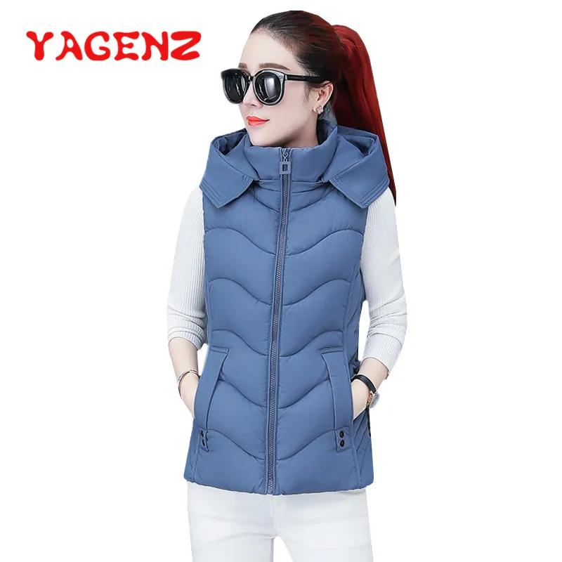 

YAGENZ Autumn Winter Vest Women Waistcoat Female Sleeveless Removable Hooded Vest Jacket Warm Short Vest Chaleco Punto mujer 875