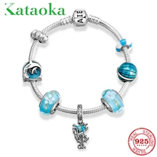 Модная 925 пробы Серебряная подводная лодка тропическая рыба Подвеска «Акула» синие браслеты для женщин стеклянные бусины, украшения браслет