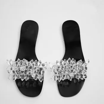 

A word with fairy shoes new women's shoes transparent beaded inlaid transparent flat sandals casual wear slippers