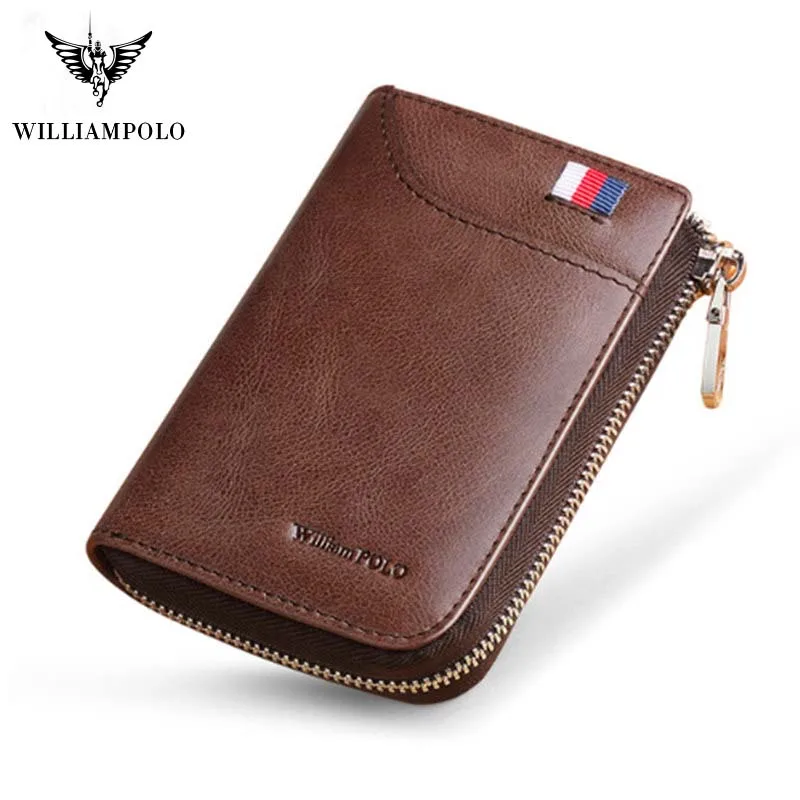 

WILLIAMPOLO 2019 Men Wallets Zipper Male Portomonee Short Purse Brand High Quality Genuine Leather Card Holder Wallets PL310