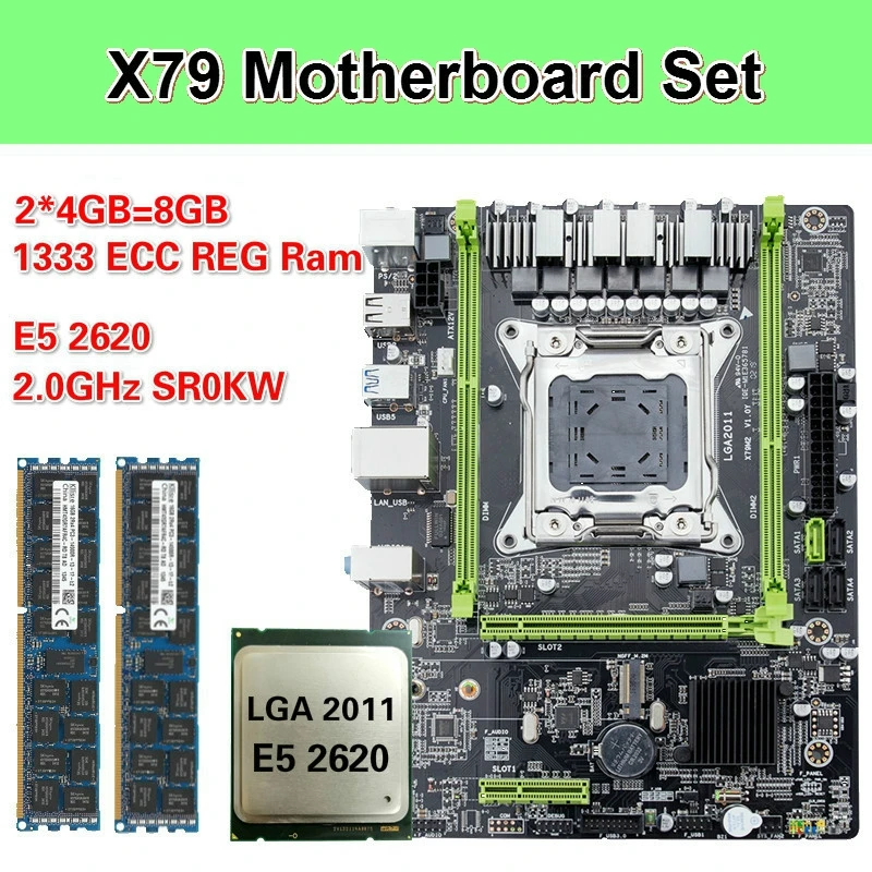 Kllisre X79 M3 материнская плата с Ксеон LGA2011 E5 2620 2 × 4 ГБ = 8 Гб 1333 МГц DDR3 память ECC Reg