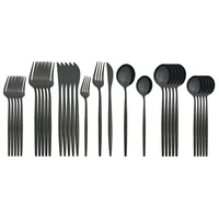 30Pcs Black Cutlery Set Stainless Steel Dinnerware Set Knives Forks Dessert Spoons Tableware Set Kitchen Flatware Silverware Set