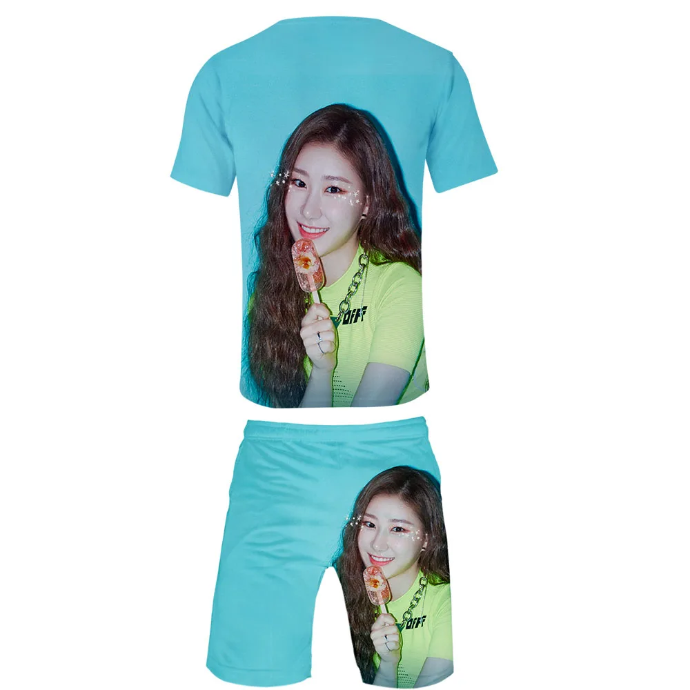 ITZY Kpop, корейская мода для девочек, Новое поступление, 3D уличная одежда, комплект из двух предметов, футболка с круглым вырезом+ шорты, Мужской классный набор Харадзюку